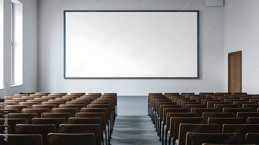 Aufkleber Empty lecture hall with large blank screen.