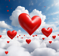 red hearts on the sky