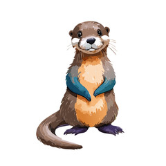 Adorable Otter Portrait Aquatic Mammal, Wildlife Art, Cute Creature, Brown Fur, Playful Paws, Happy 
