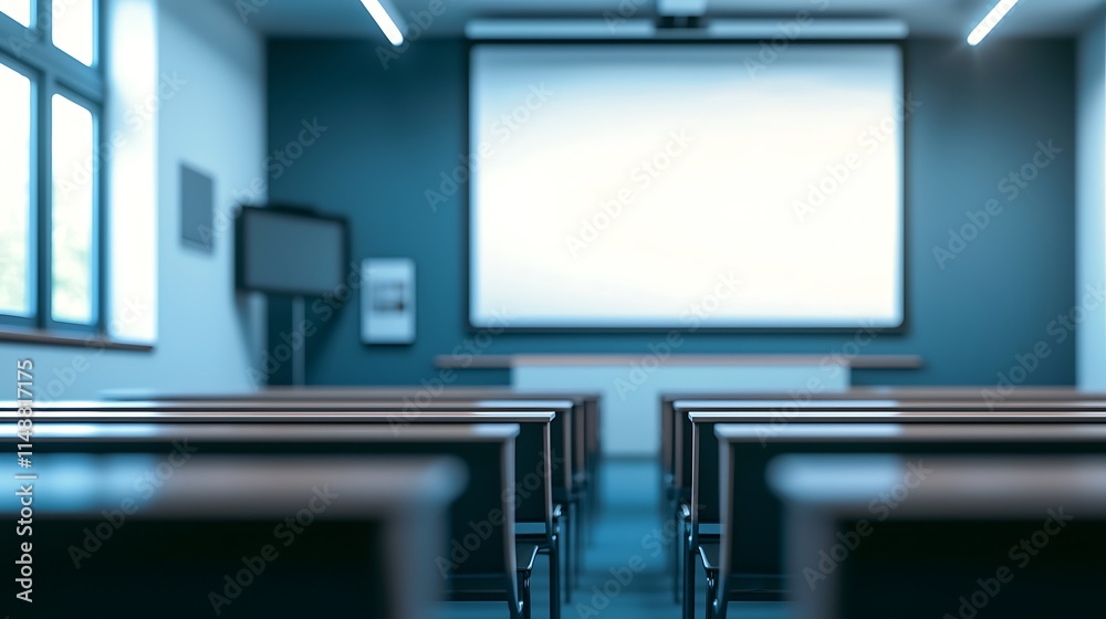 Aufkleber Empty modern lecture hall with projector screen and rows of chairs.