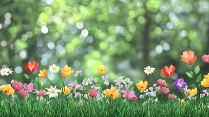 Fototapeta premium Blooming spring flowers in a lush green forest nature photography vibrant and colorful environment serenity and beauty