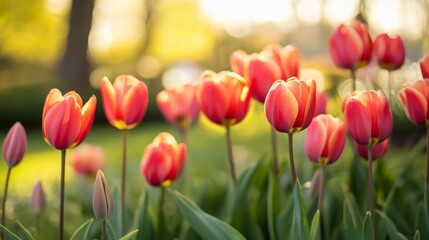 Spring tulips blooming in nature garden captured in soft light vibrant colors close-up view for floral enthusiasts