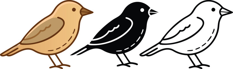 Three Simple Bird Illustrations Brown, Black, White Designs