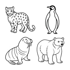 Set of Snow Wild Animal Line Art Illustration