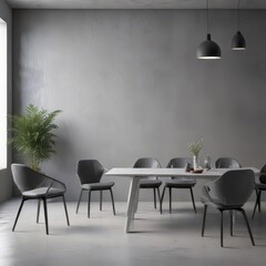 Sleek gray walls, minimalist table, modern chairs ,  professional,  space