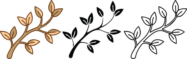 Three Sprigs Brown, Black, and Outline Branch Illustrations