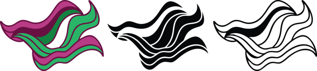 Abstract Wave Designs Colorful, Monochrome, and Line Art Variations