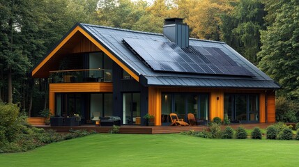 Obraz premium Eco-friendly home with solar panels.