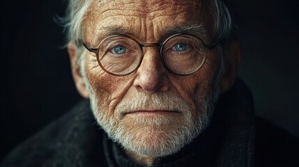 Elderly American man with glasses and a gentle look.