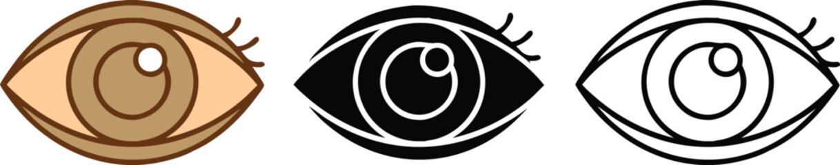 Three Eye Illustrations Brown, Black, and Outline Designs