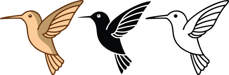 Hummingbird Illustrations Beige, Black, White Line Art Designs