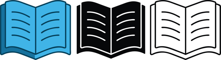 Open Book Icons Blue, Black, White, Reading, Knowledge, Education, Literature, Learning, Pages, Textb