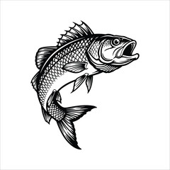 Fishing Fish Silhouette Vector Clipart.