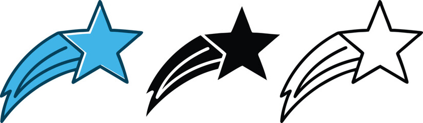 Shooting Star Icons Blue, Black, Outline, Design Elements