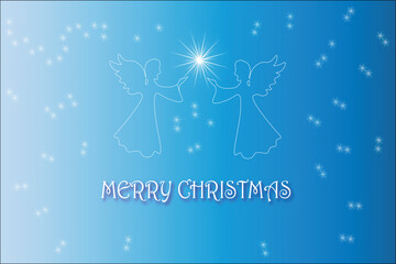 Silhouettes of two Christmas angels on blue background