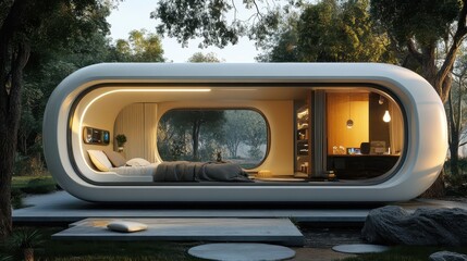 Futuristic modular home with smart features.