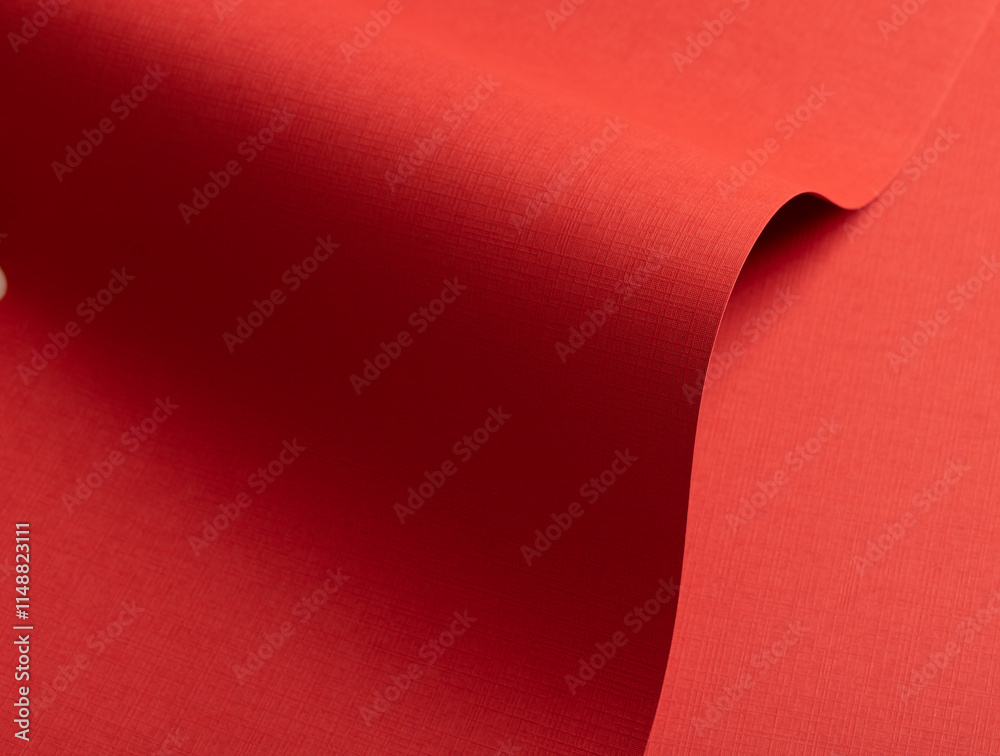 Aufkleber Rich ruby red paper texture with a crosshatch pattern and fine embossed details. The vibrant surface showcases a warm tone with subtle gradients and wavy shapes, creating a bold
