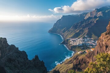 Majestic,cliffs,frame,Tenerife,village,wild,sebelow,meeting,rugged,landscape,natural,beauty,