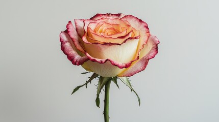 Cream rose with crimson edges, elegant bloom