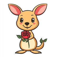 Kangaroo holding a rose cute animal illustration whimsical style cartoon art