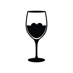 Black and White Minimalist Wine Glass with Heart - Elegant Romantic Vector Design