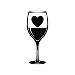 Black and White Minimalist Wine Glass with Heart - Elegant Romantic Vector Design