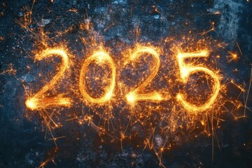 2025 written with sparkling bengal fire on dark background