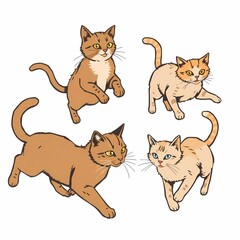 Playful Cartoon Cats in Various Poses - Vector Illustration