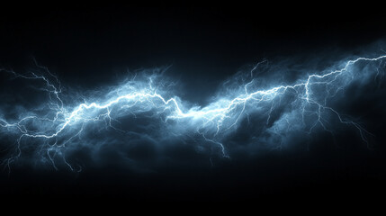 dramatic flash of lightning cuts through a dark, stormy sky, symbolizing chaos and nature's raw power, creating a striking and intense banner design for thunderstorm themes