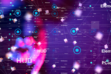 Fototapeta premium Neural network 3D illustration. Big data and cybersecurity