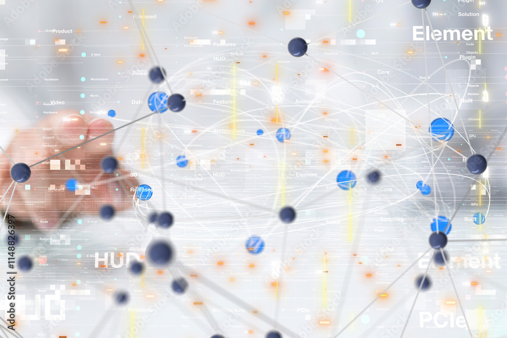Poster Global network. Blockchain. 3D illustration. Neural networks and artificial intelligence. Abstract