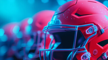 High tech sports helmets in vibrant colors, showcasing modern design and technology