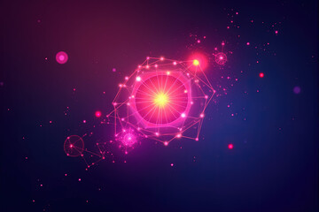 A clean and vibrant graphic featuring glowing geometric innovation shapes