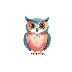 Fototapeta premium Adorable Cartoon Owl Colorful, Large Eyes, Feathery Wings