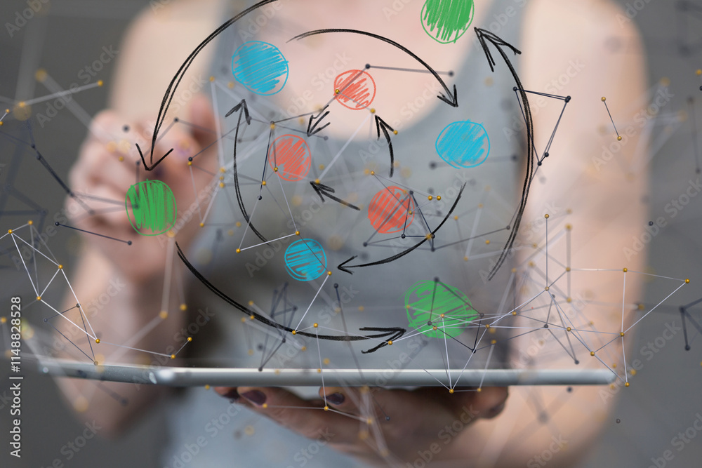 Poster conference Digital Network and data concept 3d - neural network exposure digital