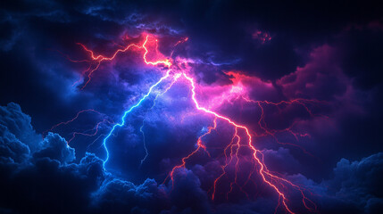 dramatic flash of lightning cuts through a dark, stormy sky, symbolizing chaos and nature's raw power, creating a striking and intense banner design for thunderstorm themes