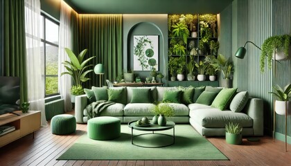 Lush Green Oasis - Modern Biophilic Living Room Design