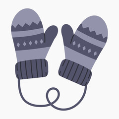 Pair of warm winter mittens vector illustration isolated on white background