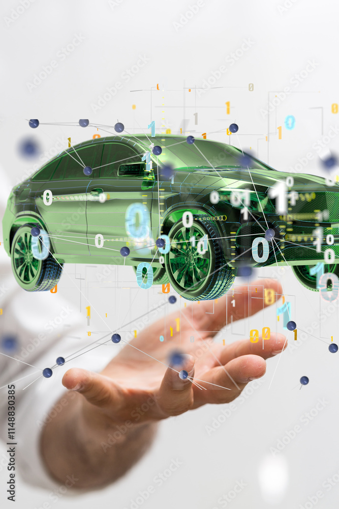 Poster Autonomous car with HUD graphic of Navigation system driving
