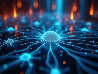 Intricate network of glowing neurons illustrating connectivity in a digital landscape