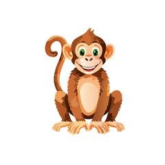 Obraz premium Adorable Cartoon Monkey Illustration Happy Primate, Brown Fur, Green Eyes