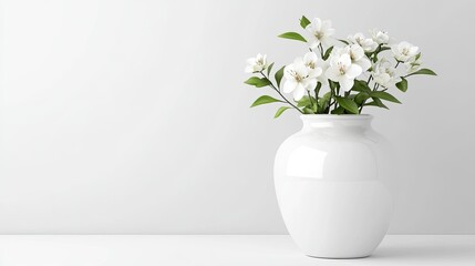 Elegant White Flowers in Simple Ceramic Vase Against Soft Neutral Background for Home Decor and Design Inspiration