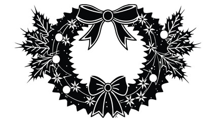 Fototapeta premium silhouette of a large Christmas wreath hanging on a front door