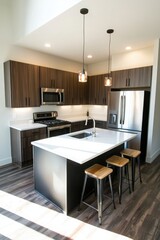 Fototapeta premium Modern kitchen showcase contemporary home interior design sleek environment aesthetic viewpoint functional concept