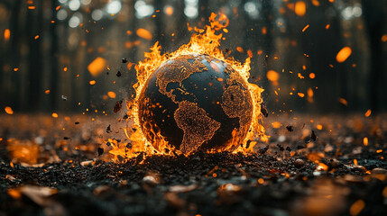 desolate, dry, and burned planet symbolizing the devastating effects of climate change. The cracked earth and lack of water represent environmental collapse, chaos, and the urgency of conservation eff