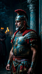 Roman warrior. Ancient Roman warrior in armor and helmet