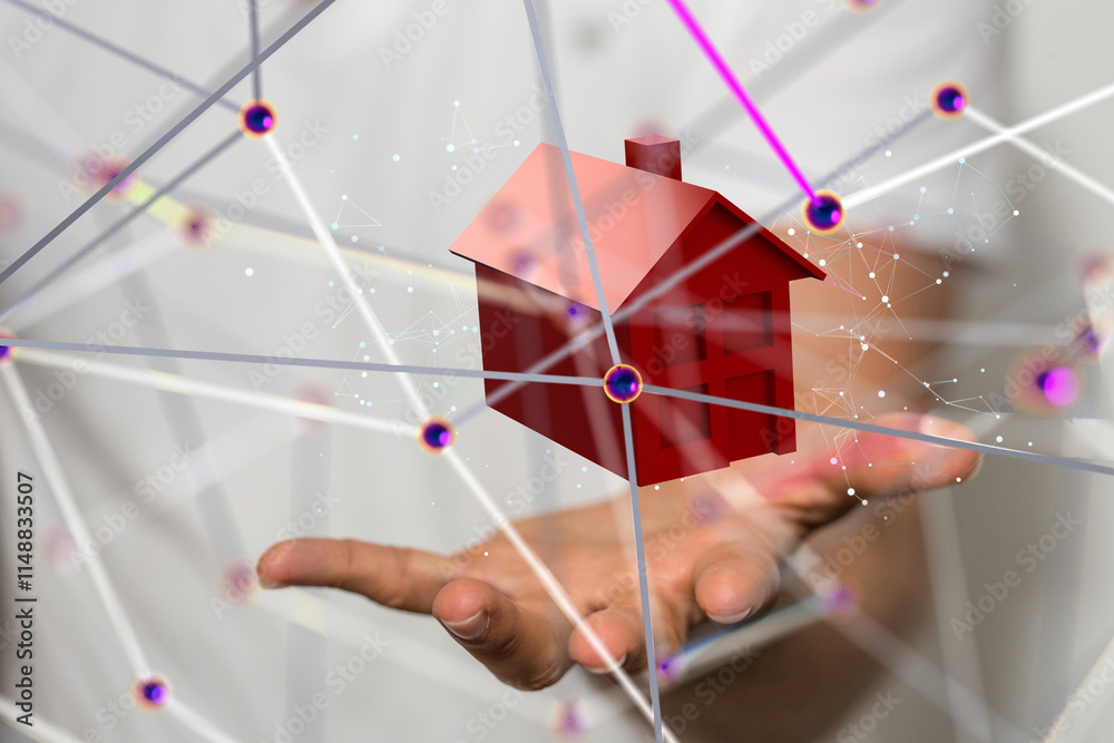 Poster house. data Big data visualization background.Abstract technology - 3d