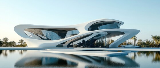 Futuristic Architectural Marvel: A Modern Oasis by the Water