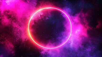 Fototapeta premium Neon circle in vibrant nebula.