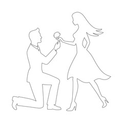 Romantic Proposal Couple - Continuous One Line Drawing Vector Illustration